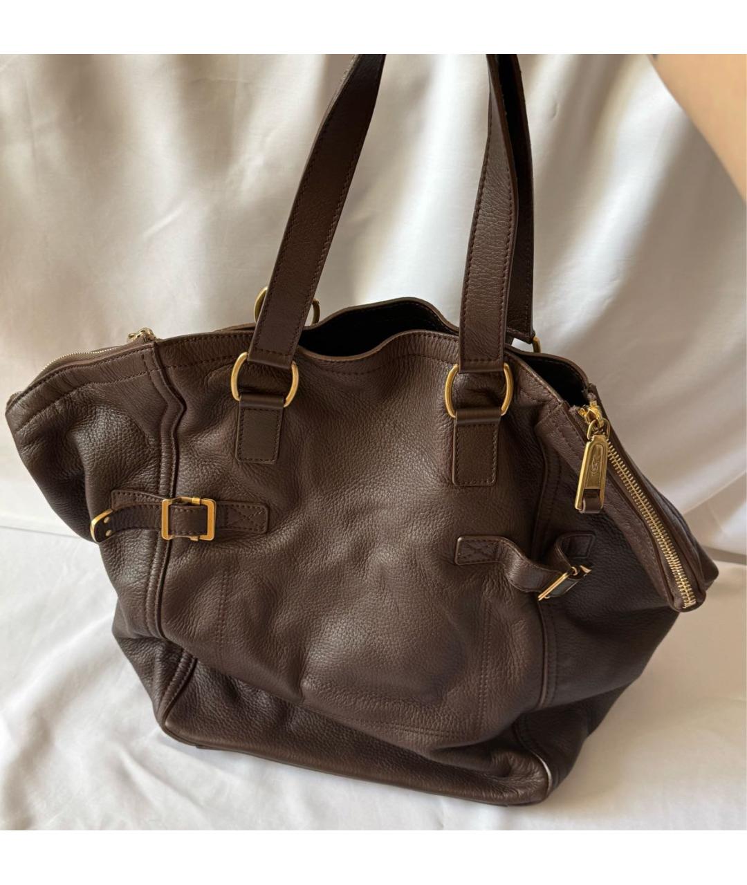 SAINT LAURENT Коричневая кожаная сумка тоут, фото 3