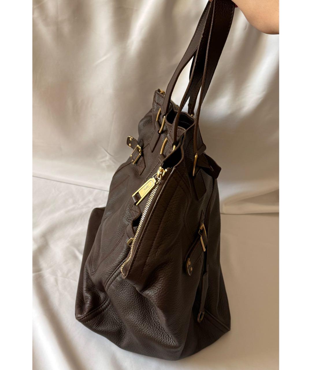 SAINT LAURENT Коричневая кожаная сумка тоут, фото 4