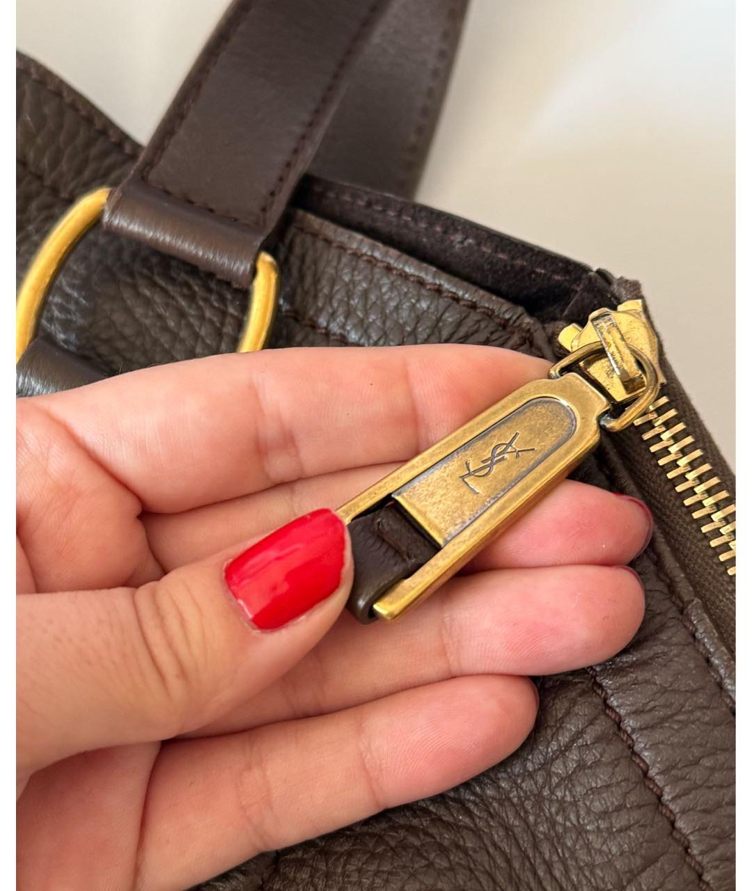 SAINT LAURENT Коричневая кожаная сумка тоут, фото 2