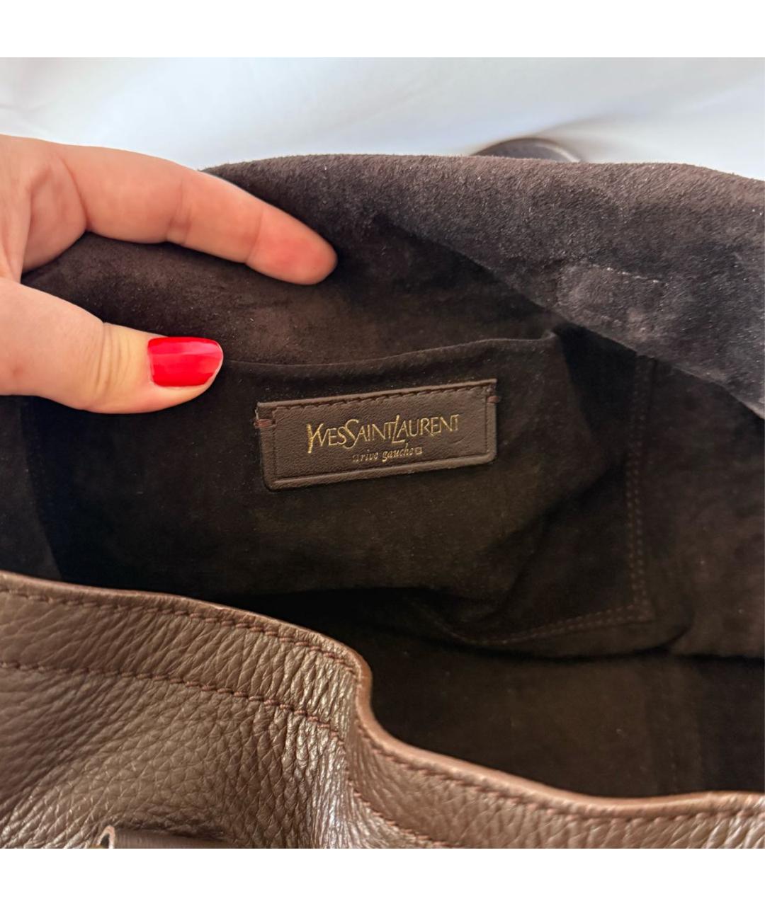 SAINT LAURENT Коричневая кожаная сумка тоут, фото 6
