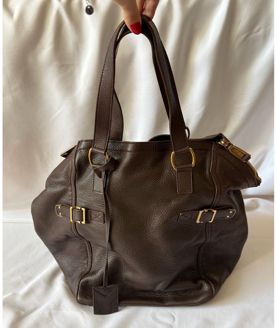 SAINT LAURENT Коричневая кожаная сумка тоут, фото 9