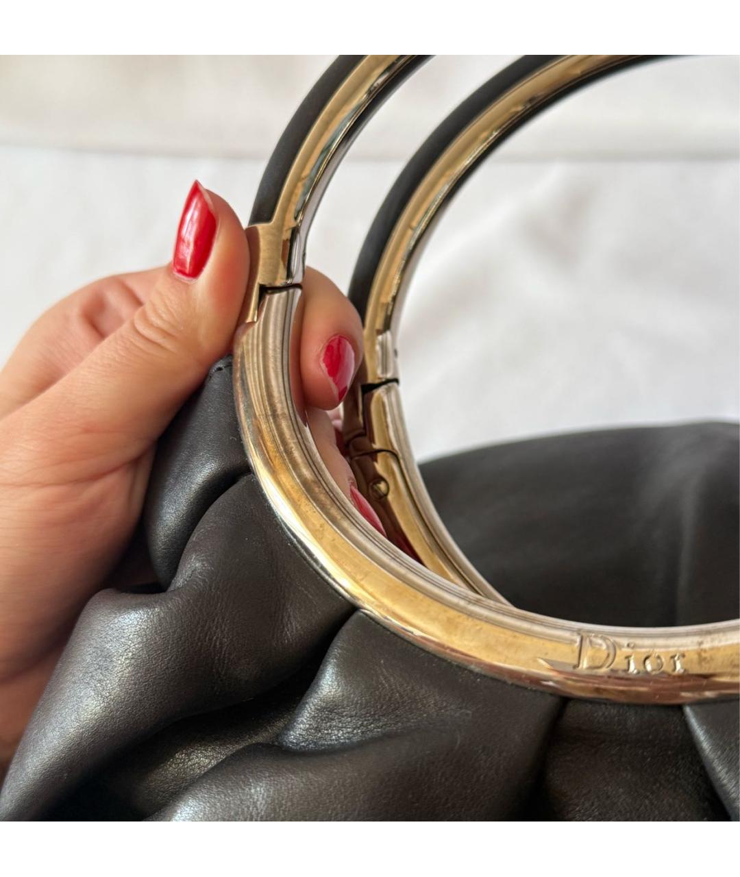 CHRISTIAN DIOR Черная кожаная сумка с короткими ручками, фото 2