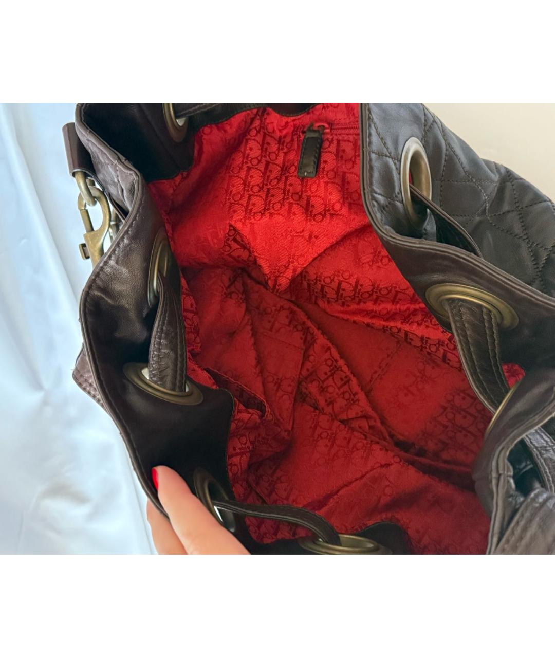 CHRISTIAN DIOR Коричневая кожаная сумка тоут, фото 6