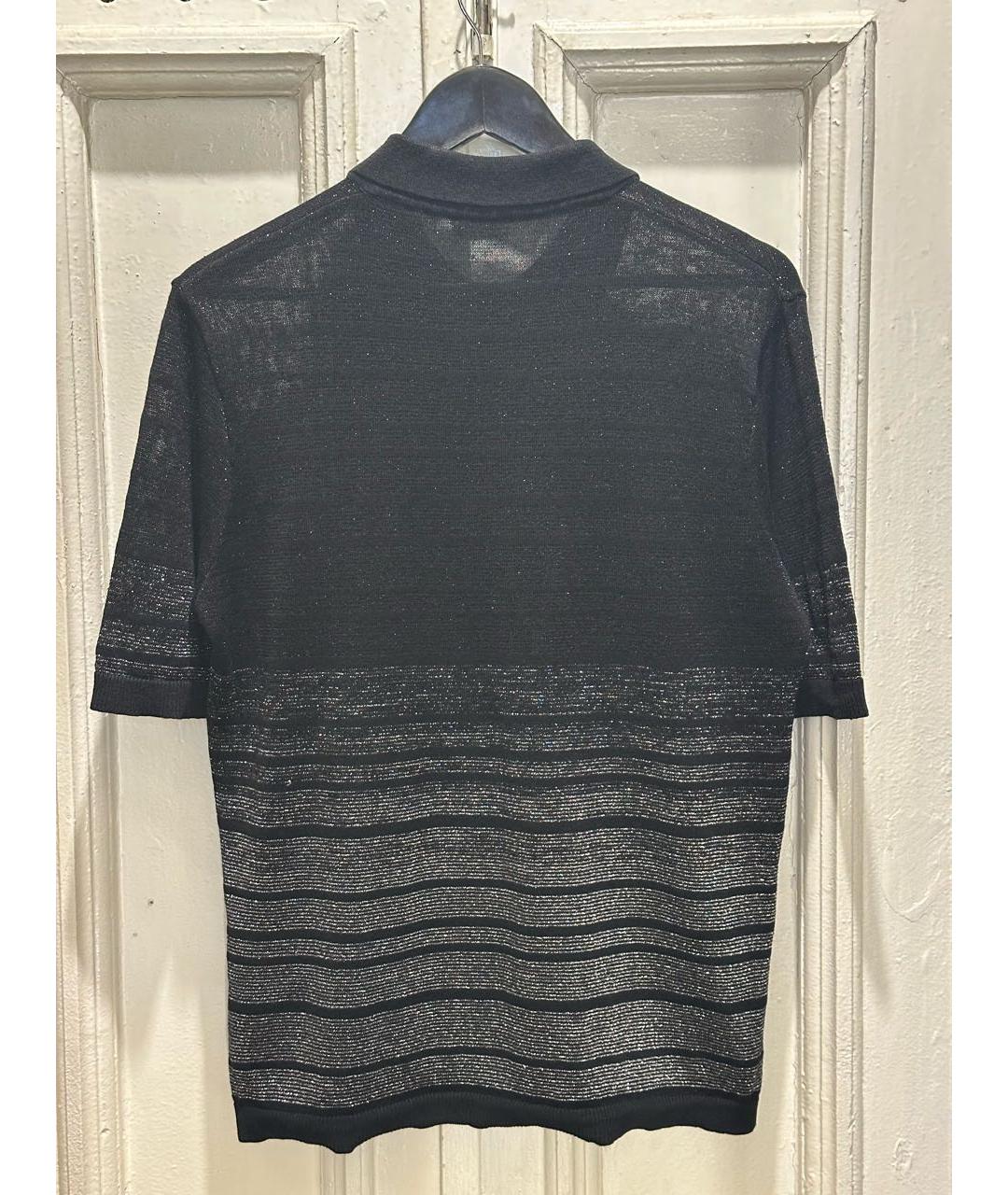 SAINT LAURENT Черное хлопко-леновое поло с коротким рукавом, фото 2