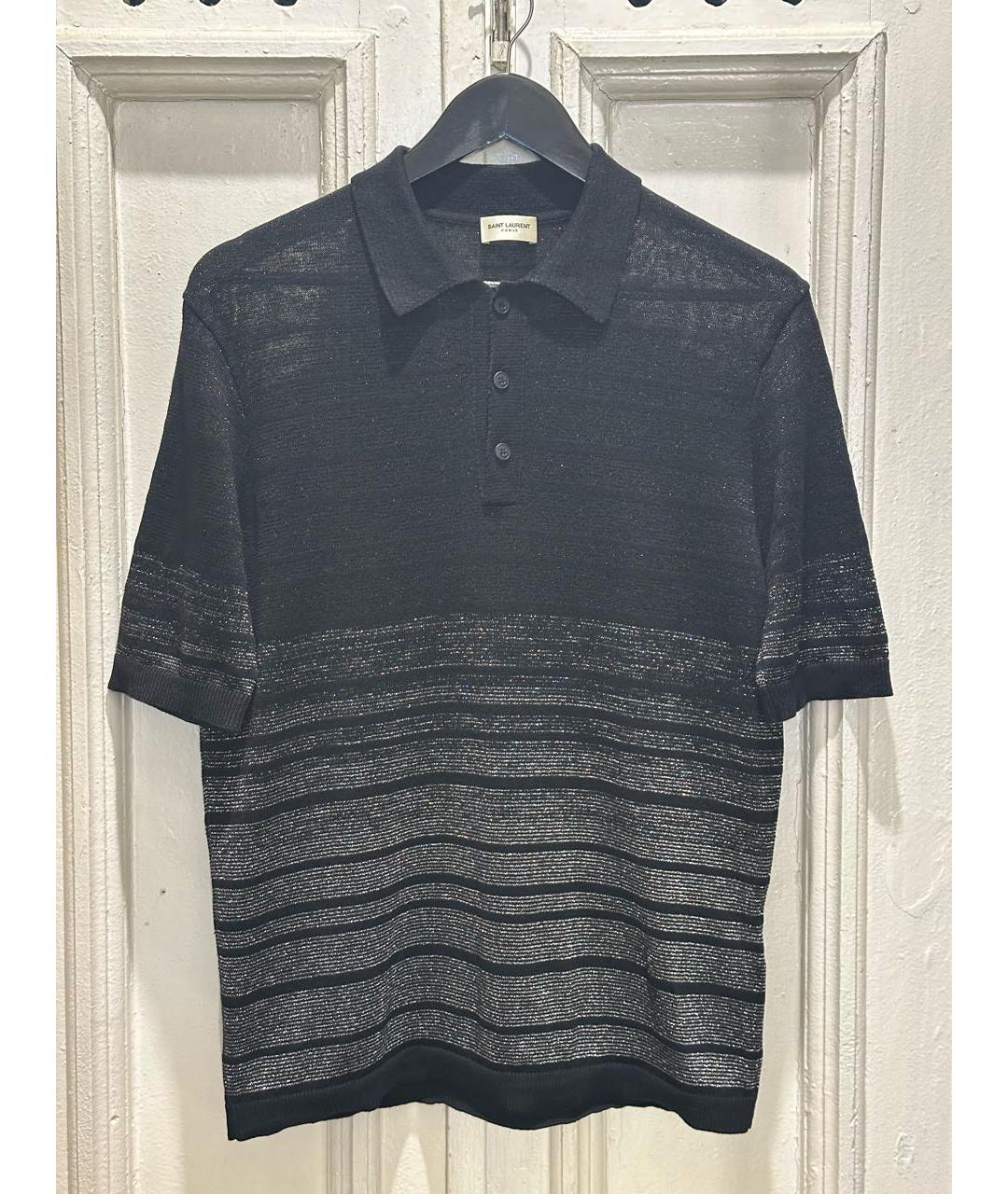 SAINT LAURENT Черное хлопко-леновое поло с коротким рукавом, фото 6