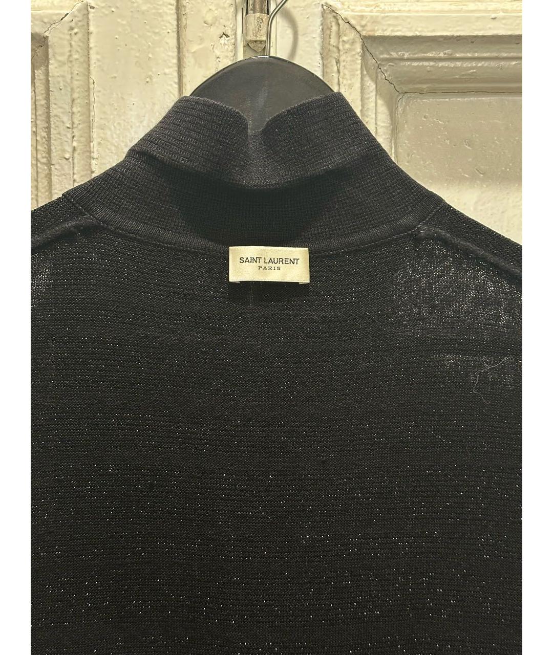 SAINT LAURENT Черное хлопко-леновое поло с коротким рукавом, фото 3