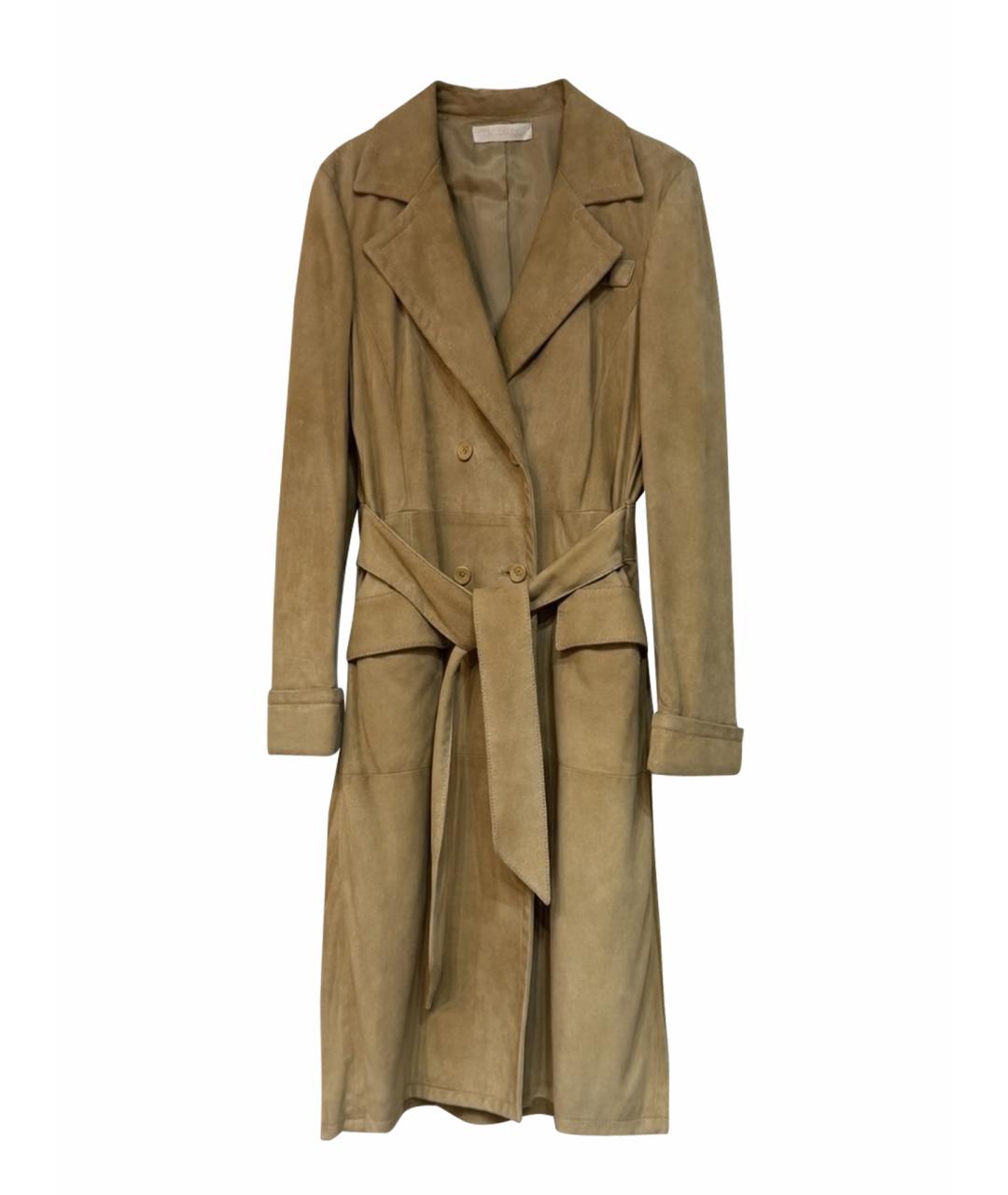 VALENTINO Горчичный кожаный тренч/плащ, фото 5