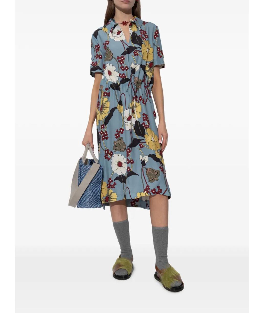 MARNI Голубое вискозное повседневное платье, фото 2
