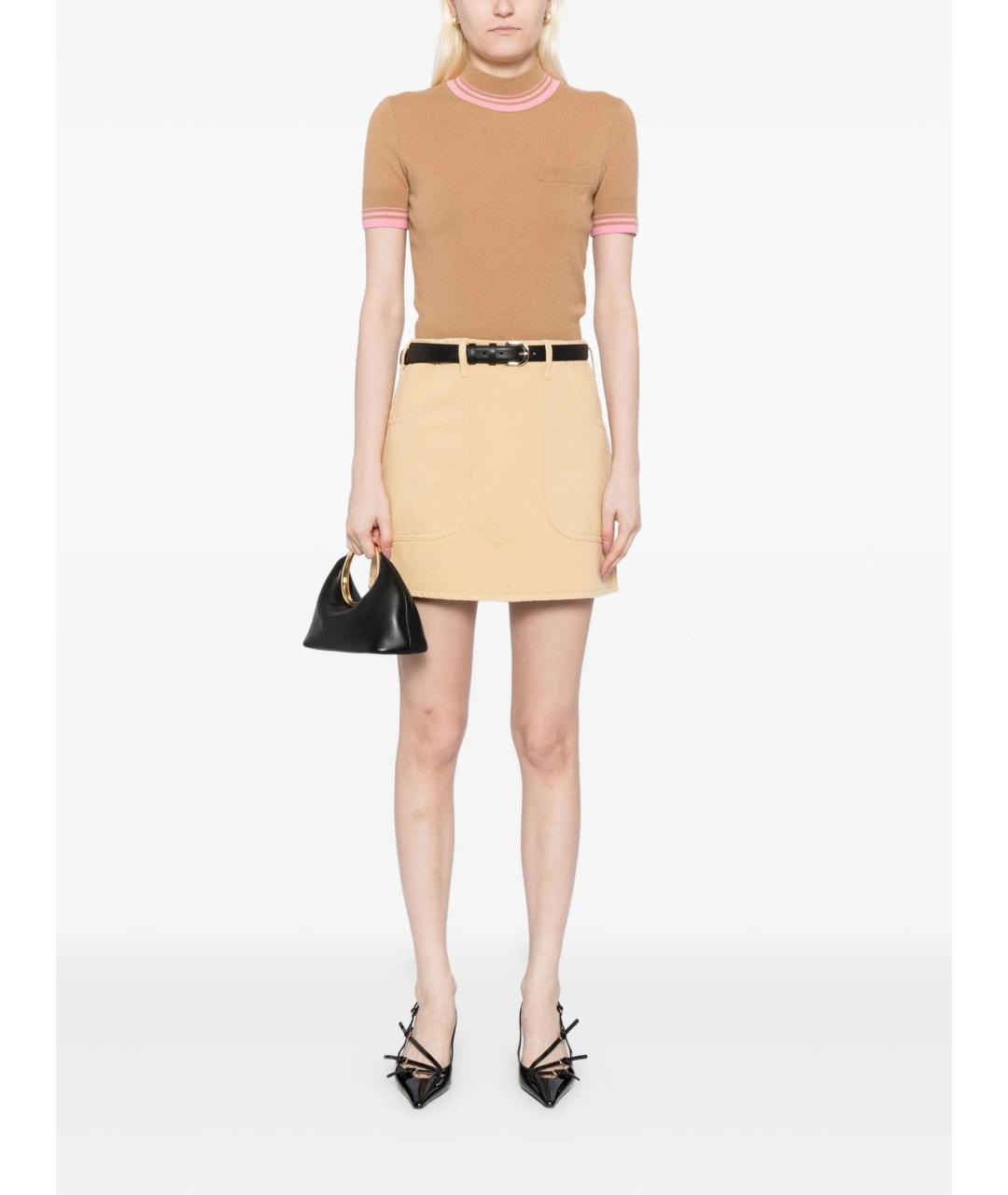 SELF-PORTRAIT Бежевая хлопковая юбка мини, фото 4