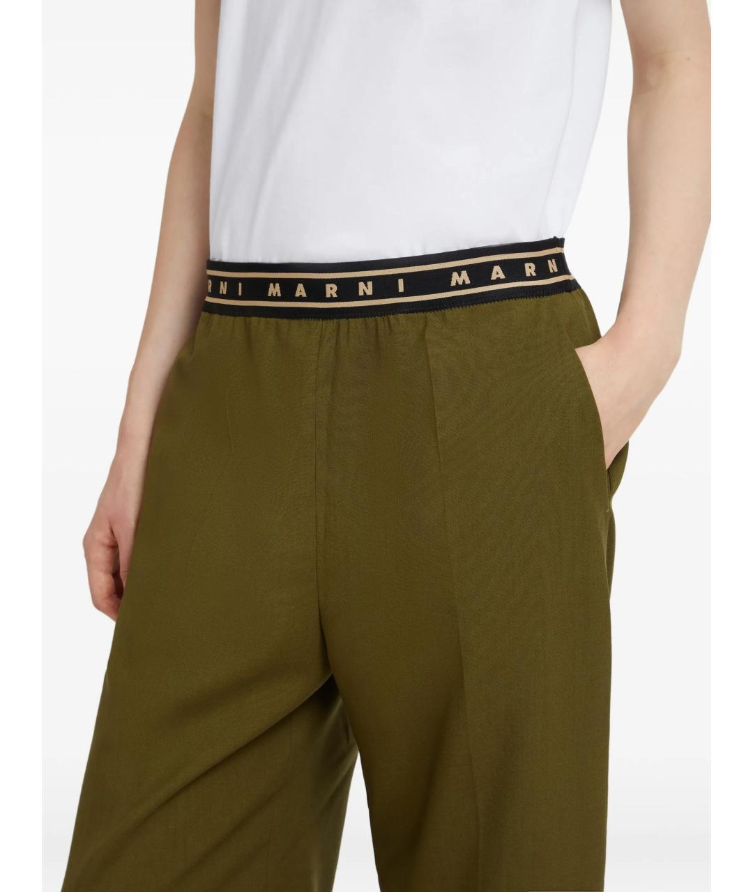 MARNI Зеленые шерстяные прямые брюки, фото 3
