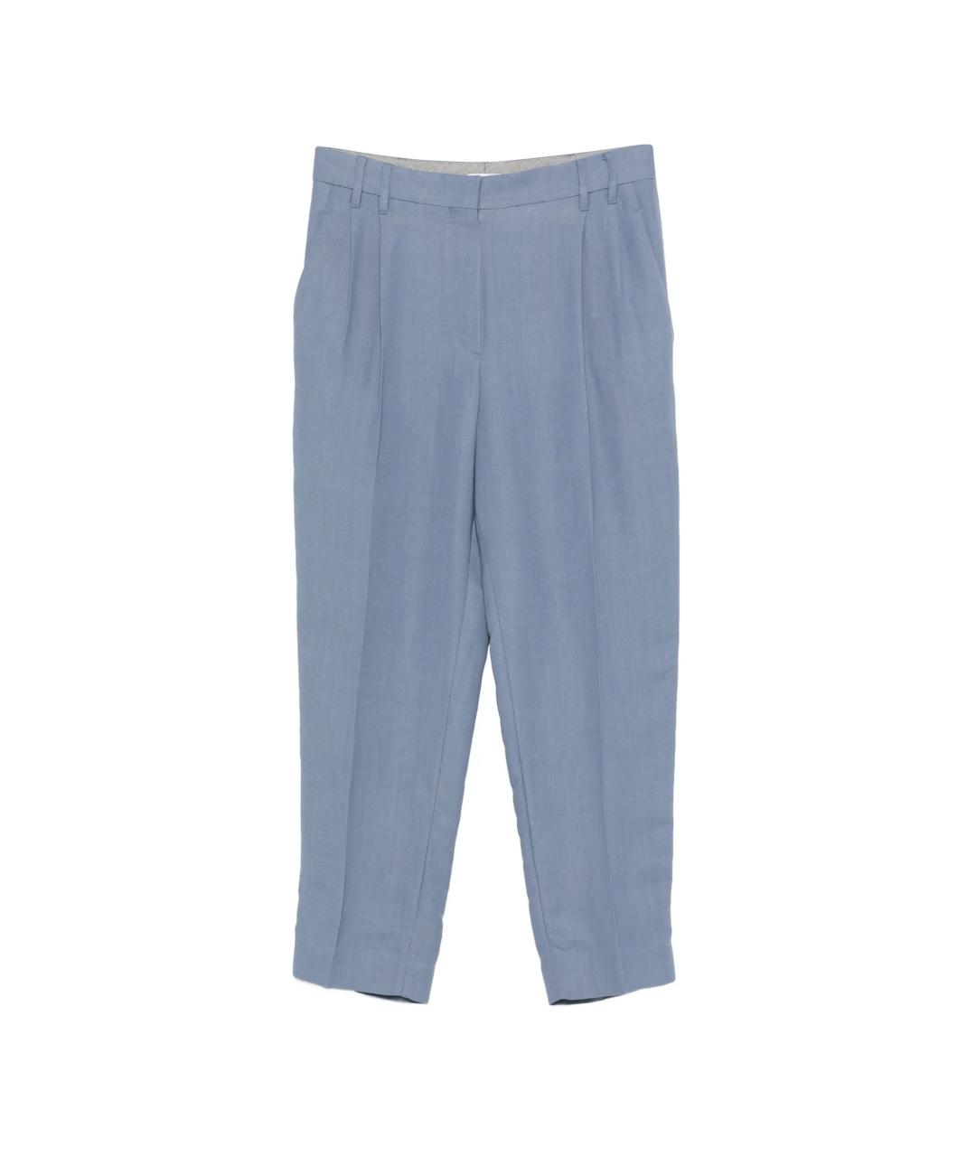 BRUNELLO CUCINELLI Голубые вискозные прямые брюки, фото 1