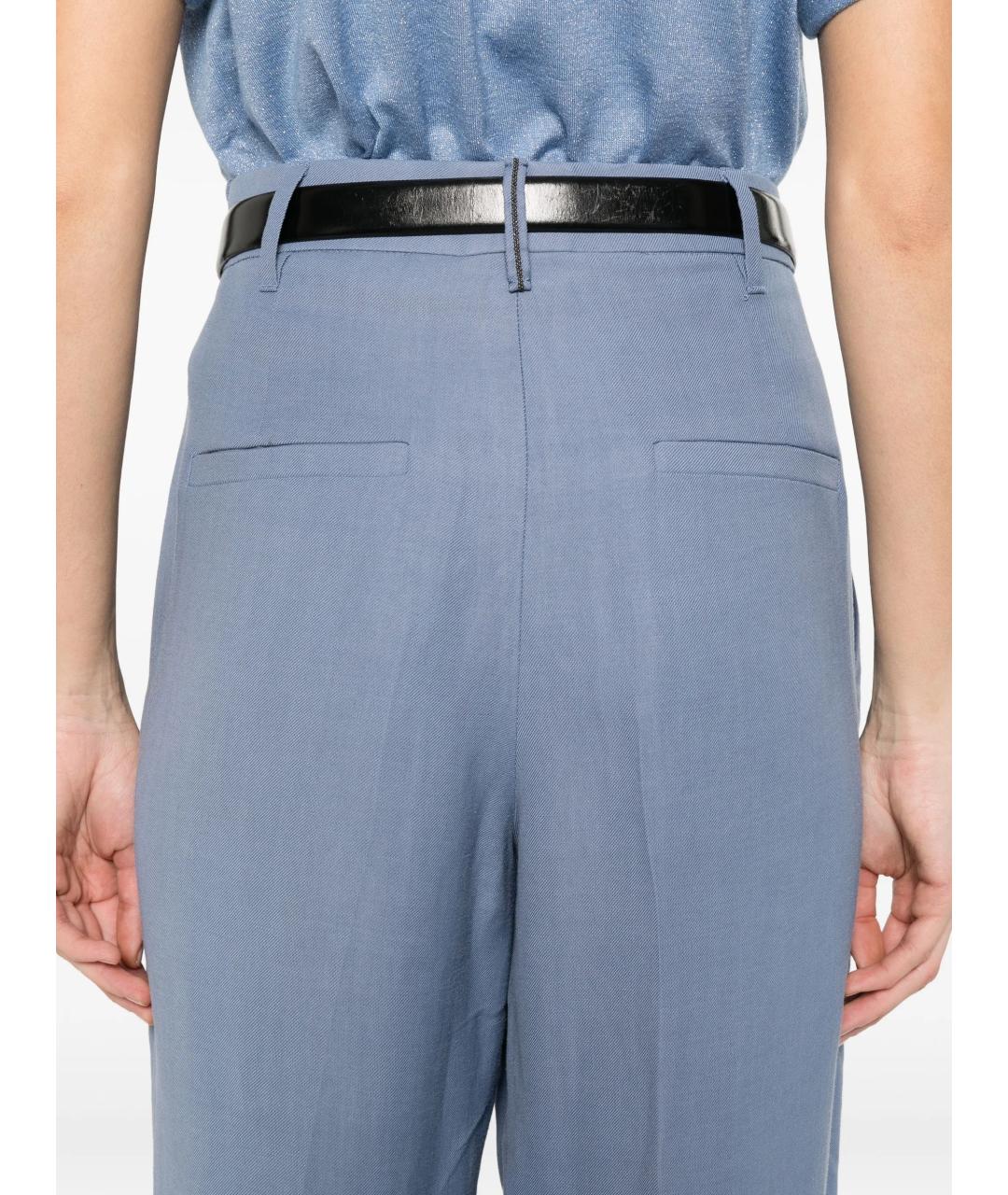 BRUNELLO CUCINELLI Голубые вискозные прямые брюки, фото 3