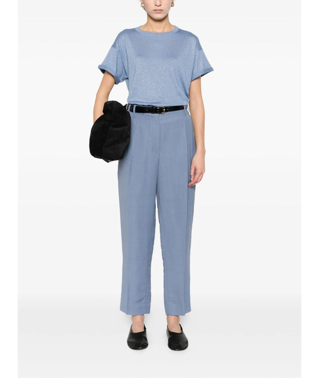 BRUNELLO CUCINELLI Голубые вискозные прямые брюки, фото 2