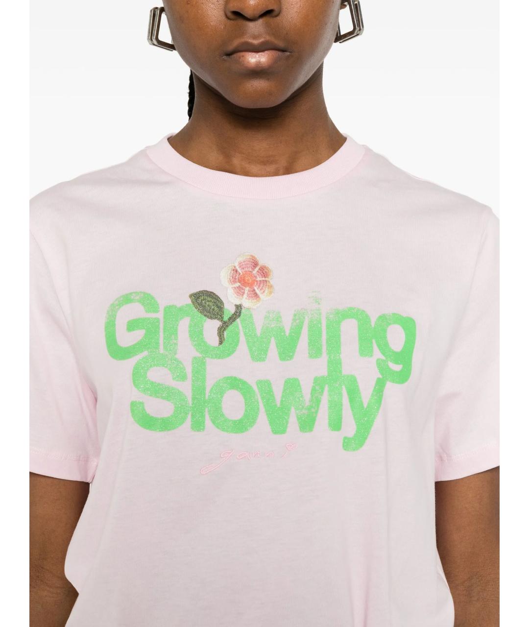 GANNI Розовая хлопковая футболка, фото 2