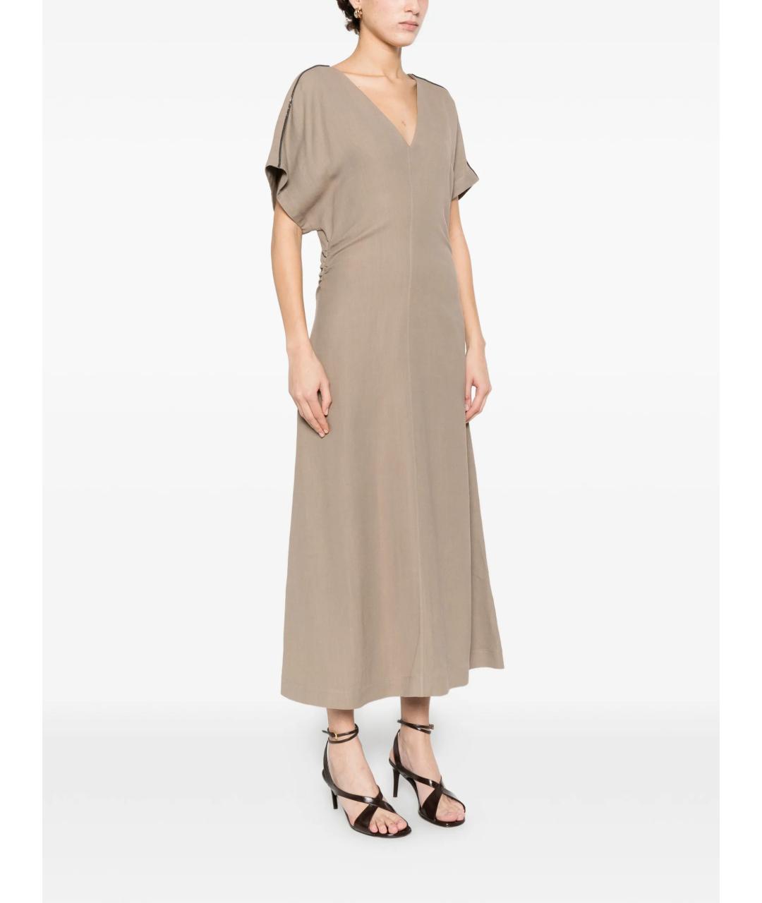 BRUNELLO CUCINELLI Бежевое льняное повседневное платье, фото 2