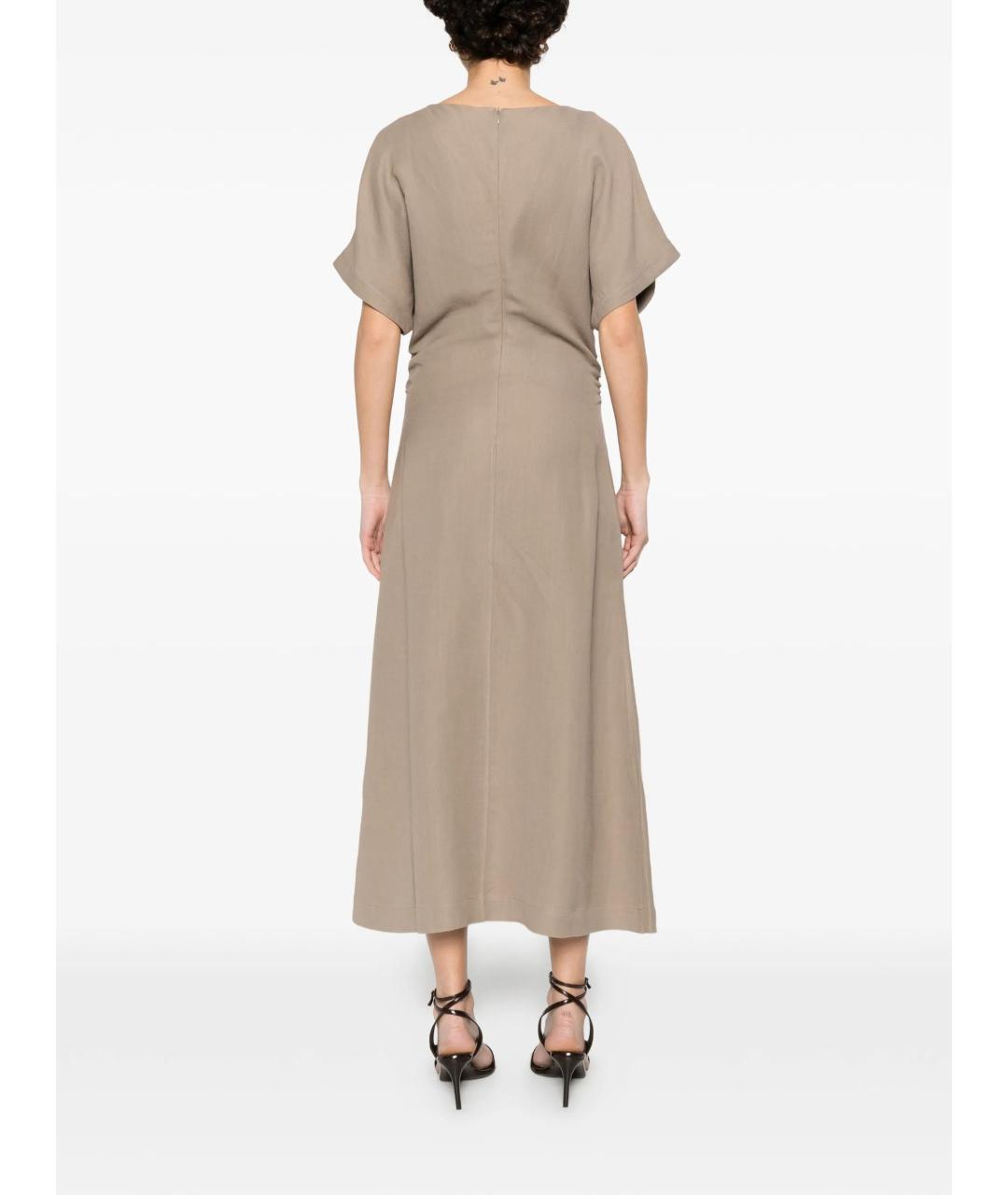 BRUNELLO CUCINELLI Бежевое льняное повседневное платье, фото 3