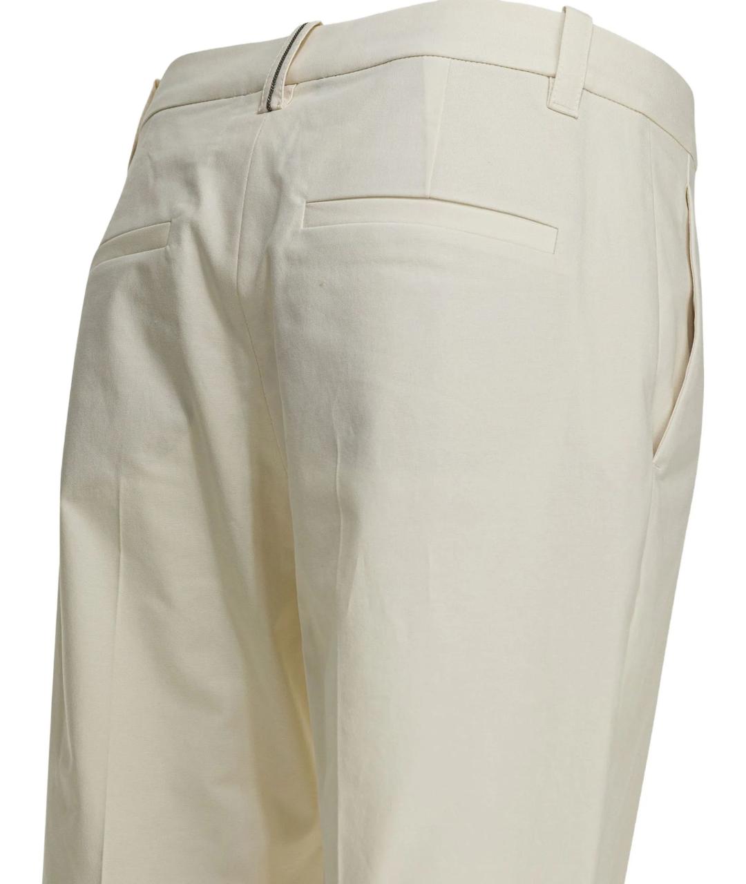 BRUNELLO CUCINELLI Бежевые хлопко-эластановые прямые брюки, фото 4