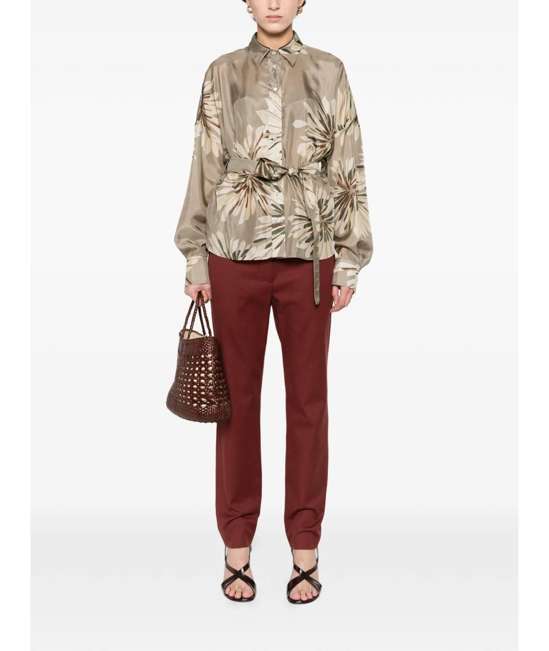 BRUNELLO CUCINELLI Бордовые хлопко-эластановые брюки узкие, фото 3