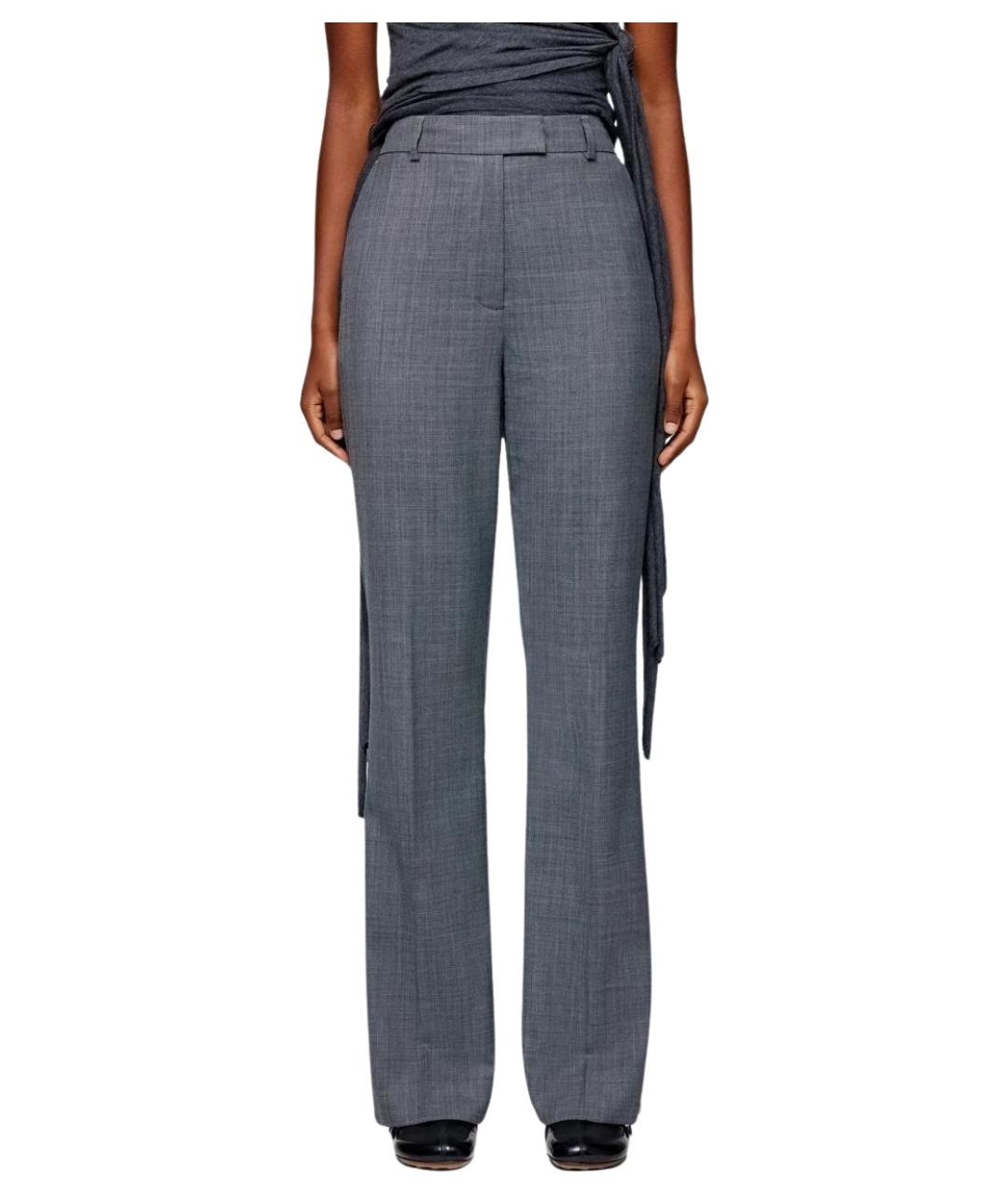 GANNI Серые шерстяные прямые брюки, фото 3