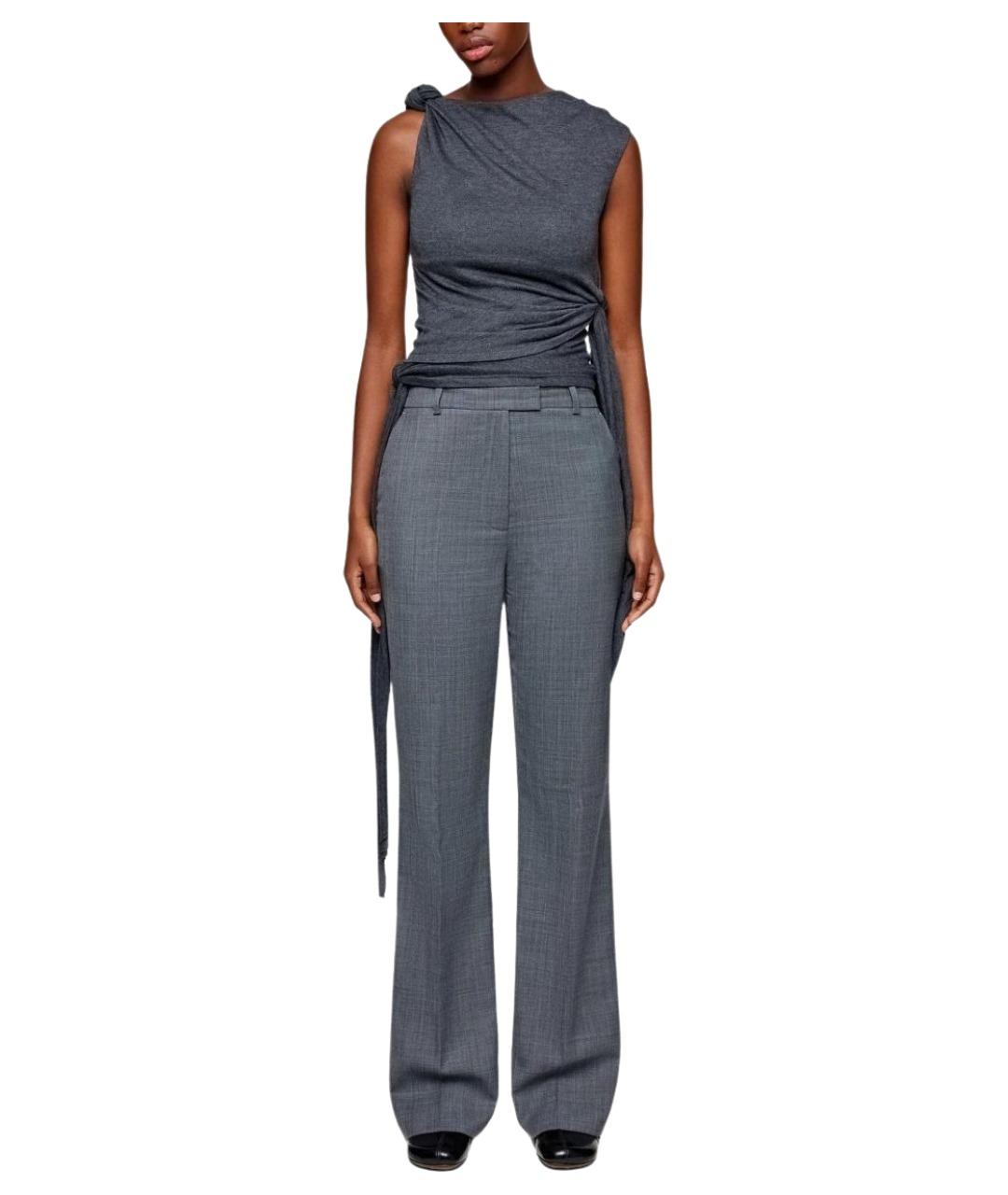 GANNI Серые шерстяные прямые брюки, фото 2