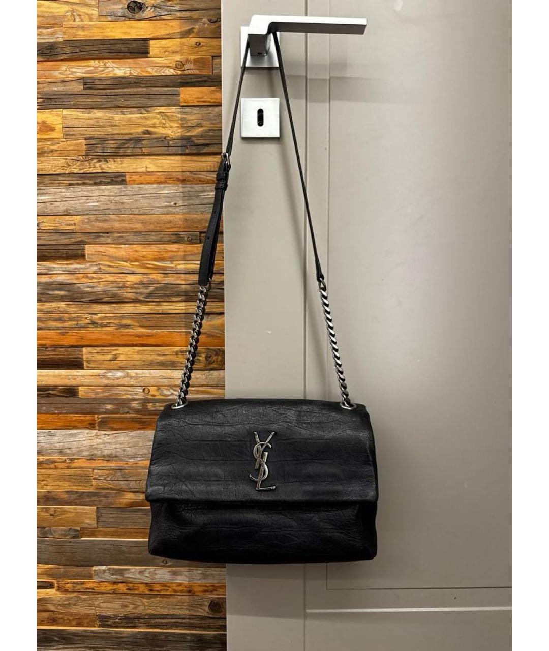 SAINT LAURENT Антрацитовая кожаная сумка через плечо, фото 2