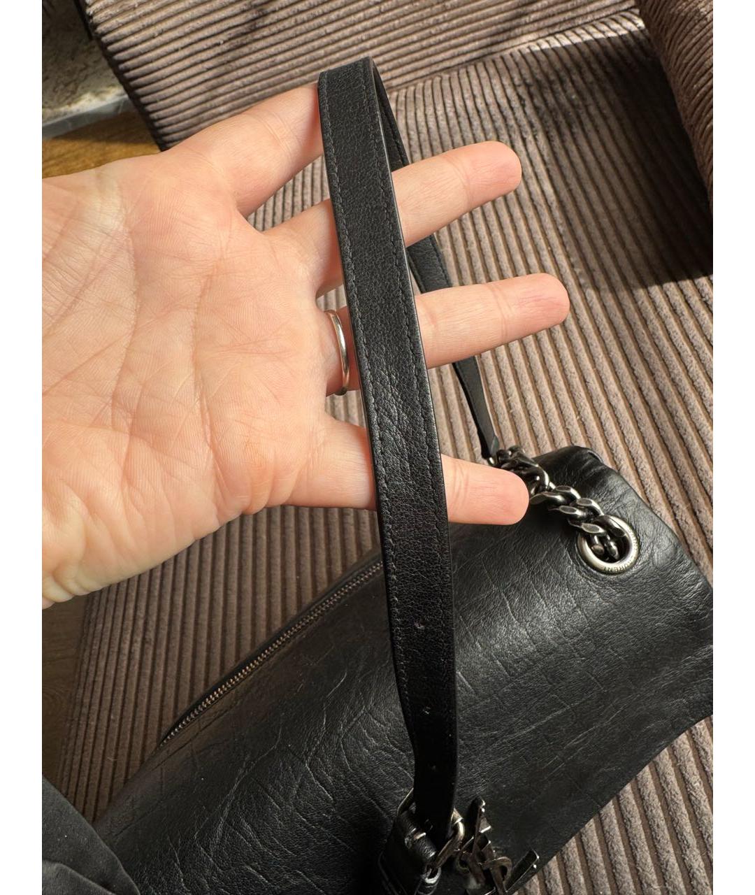 SAINT LAURENT Антрацитовая кожаная сумка через плечо, фото 8