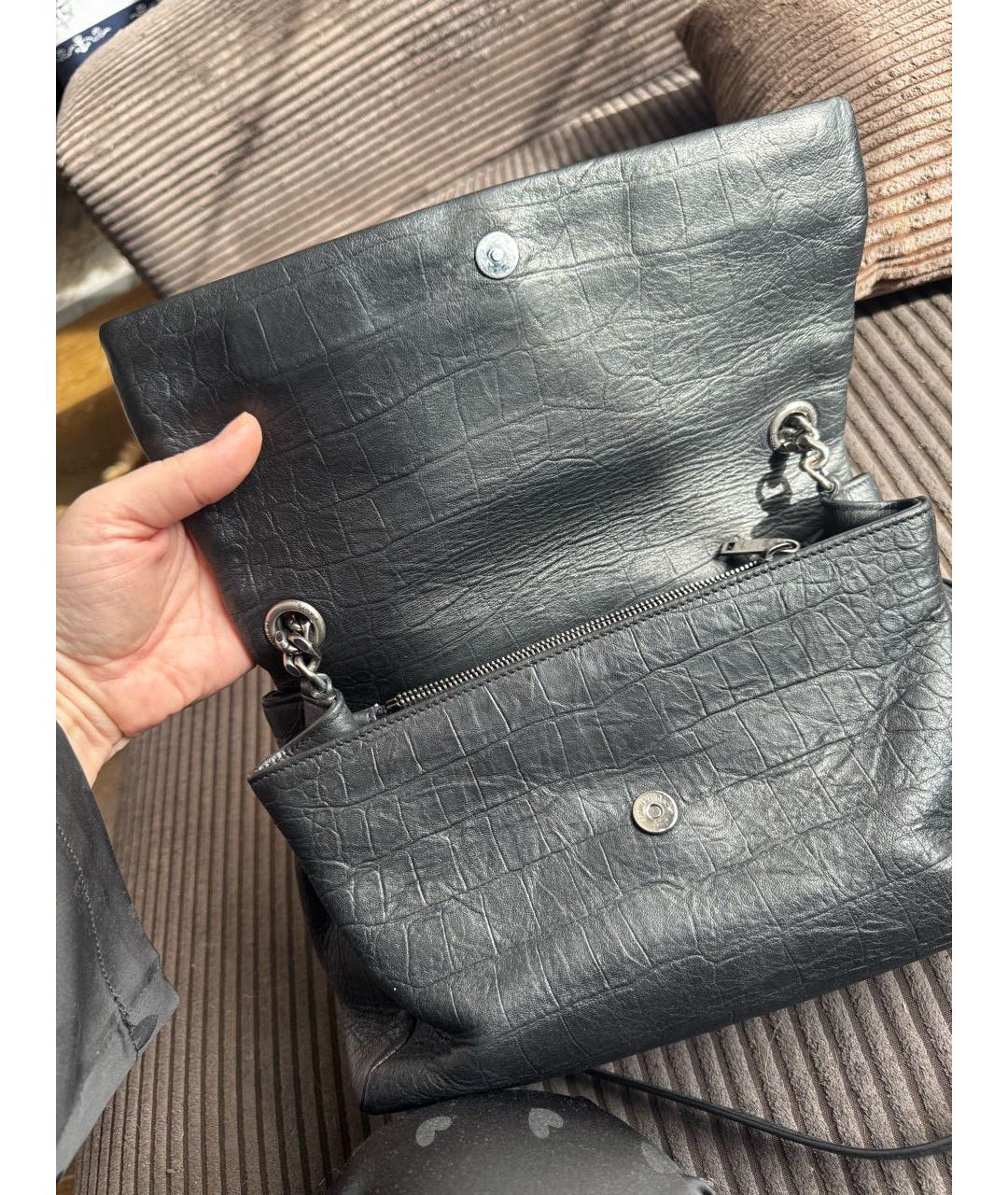 SAINT LAURENT Антрацитовая кожаная сумка через плечо, фото 6