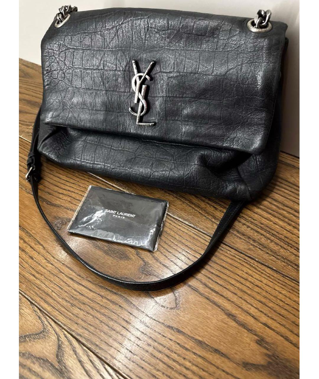 SAINT LAURENT Антрацитовая кожаная сумка через плечо, фото 3