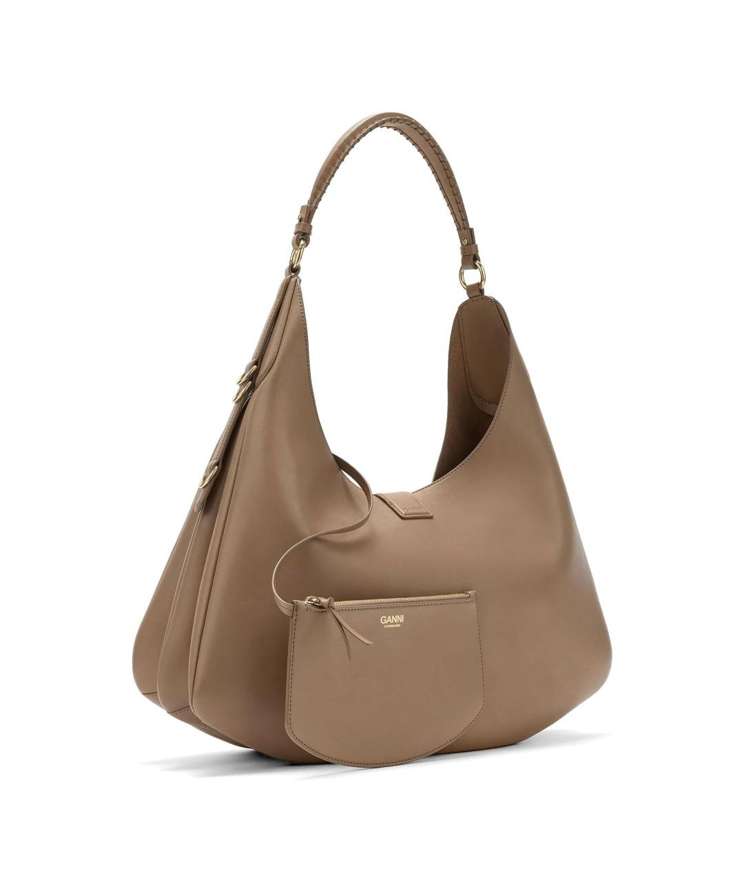 GANNI Бежевая кожаная сумка через плечо, фото 2