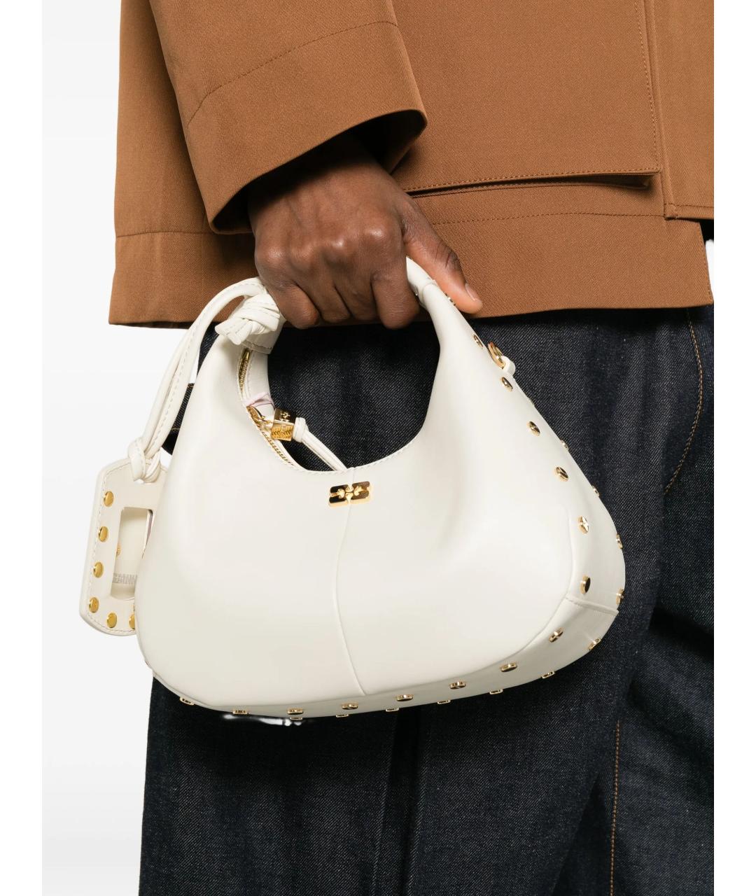 GANNI Белая кожаная сумка с короткими ручками, фото 4