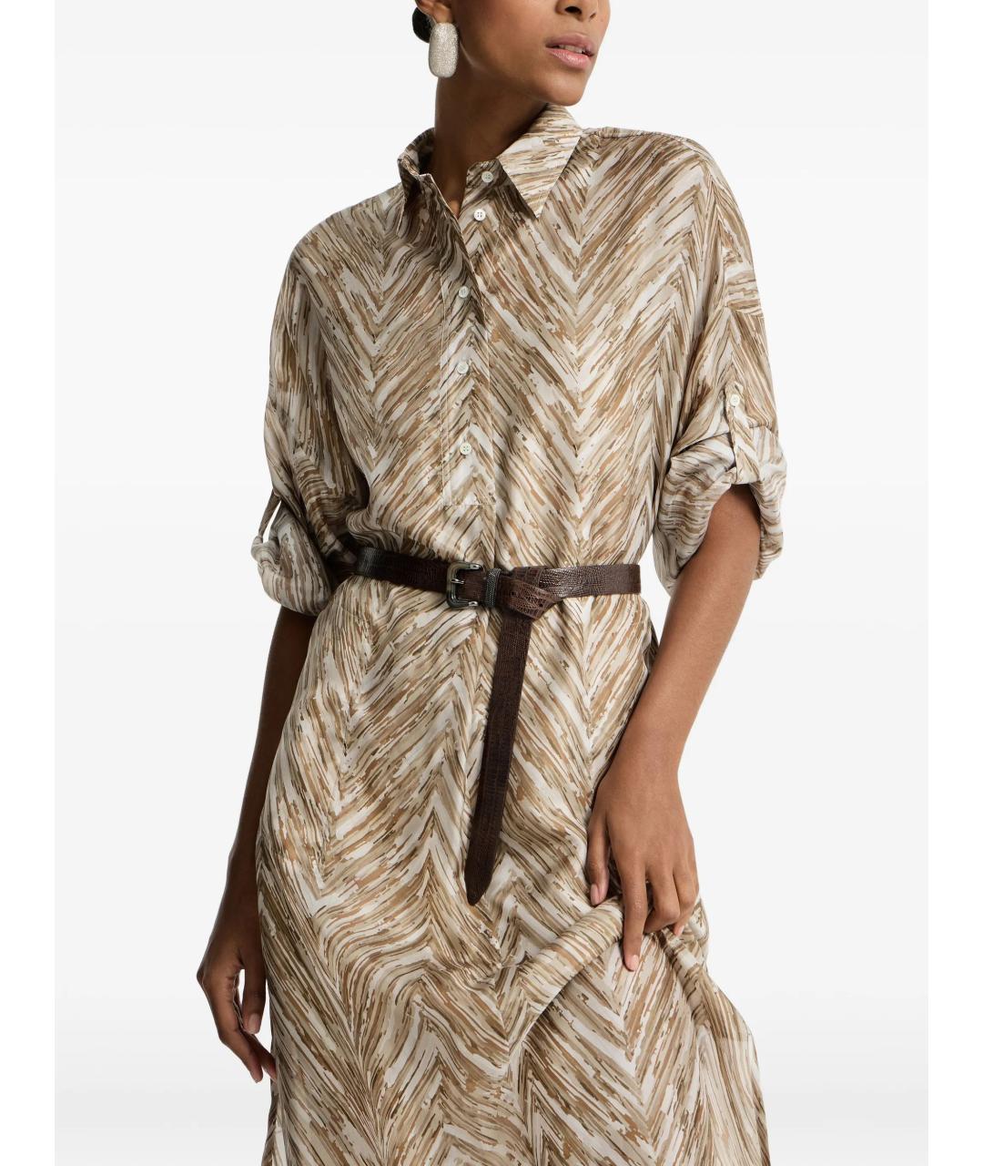 BRUNELLO CUCINELLI Мульти шелковое повседневное платье, фото 4