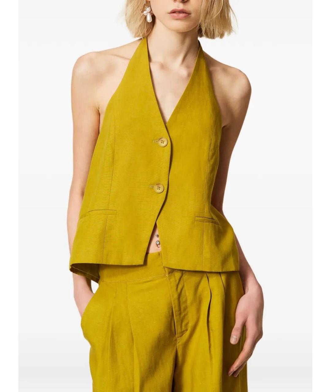 TWIN-SET Желтая льняная жилетка, фото 2