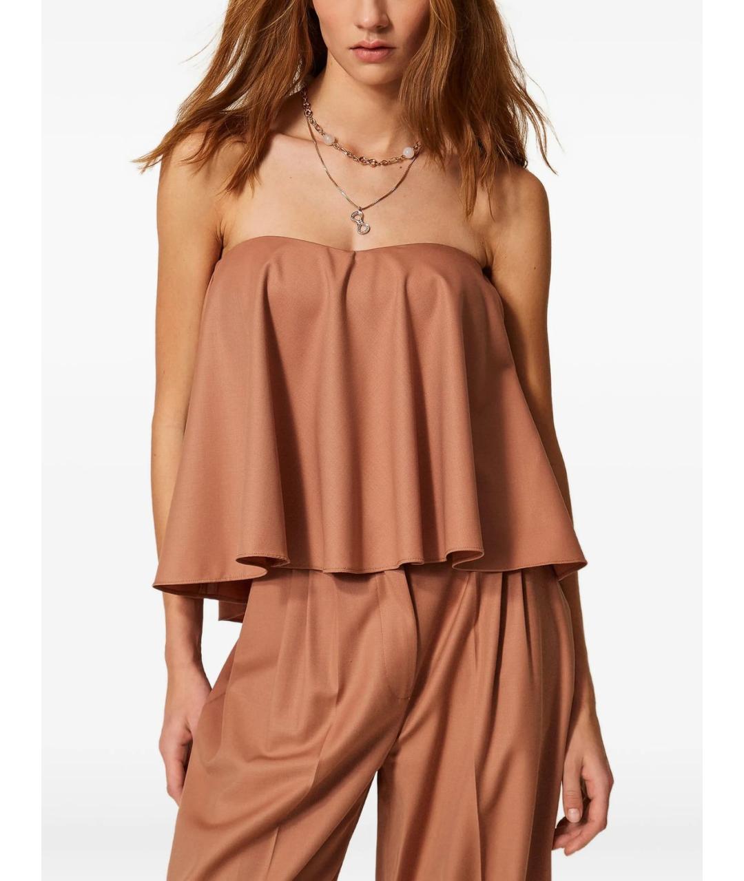 TWIN-SET Коричневая полиэстеровая блузы, фото 4