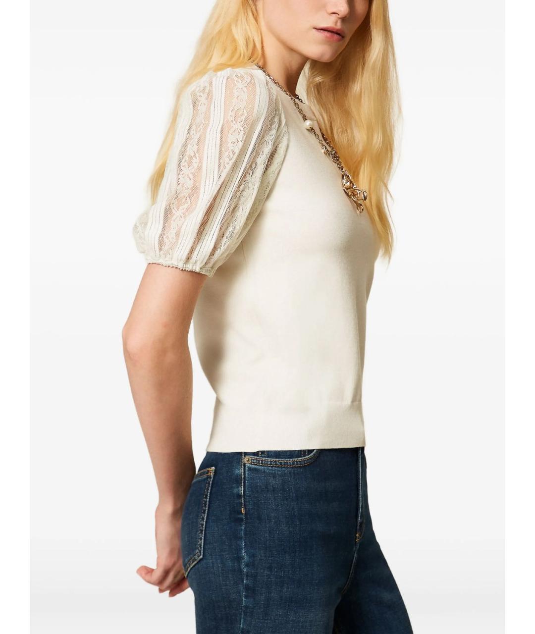 TWIN-SET Бежевая полиэстеровая футболка, фото 2