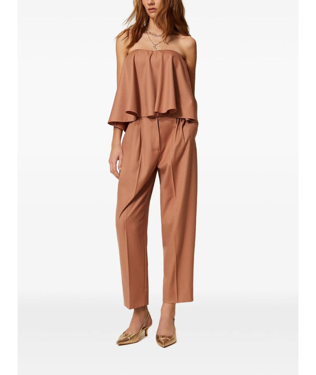 TWIN-SET Коричневые полиэстеровые прямые брюки, фото 3