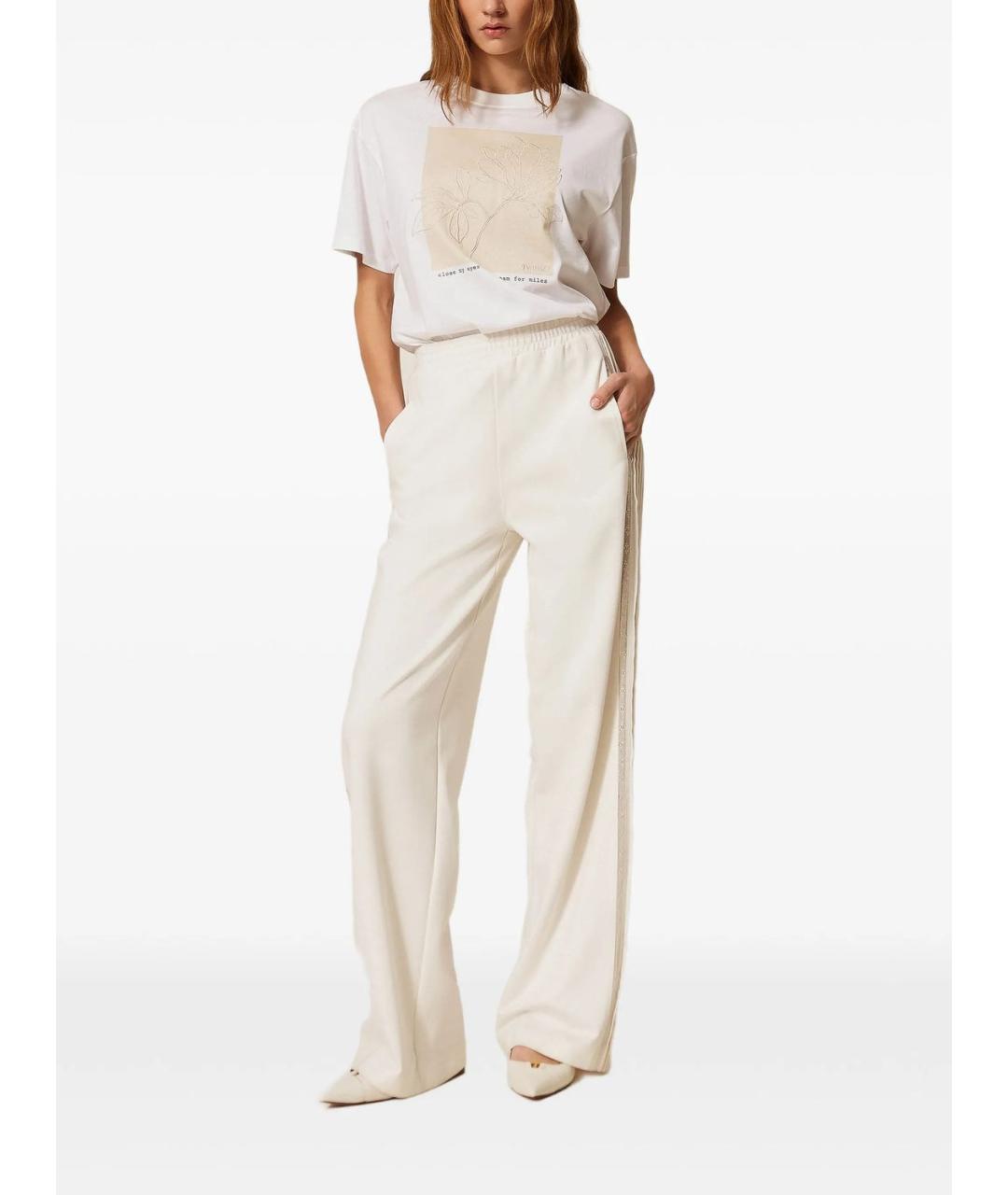 TWIN-SET Белые полиамидовые прямые брюки, фото 4