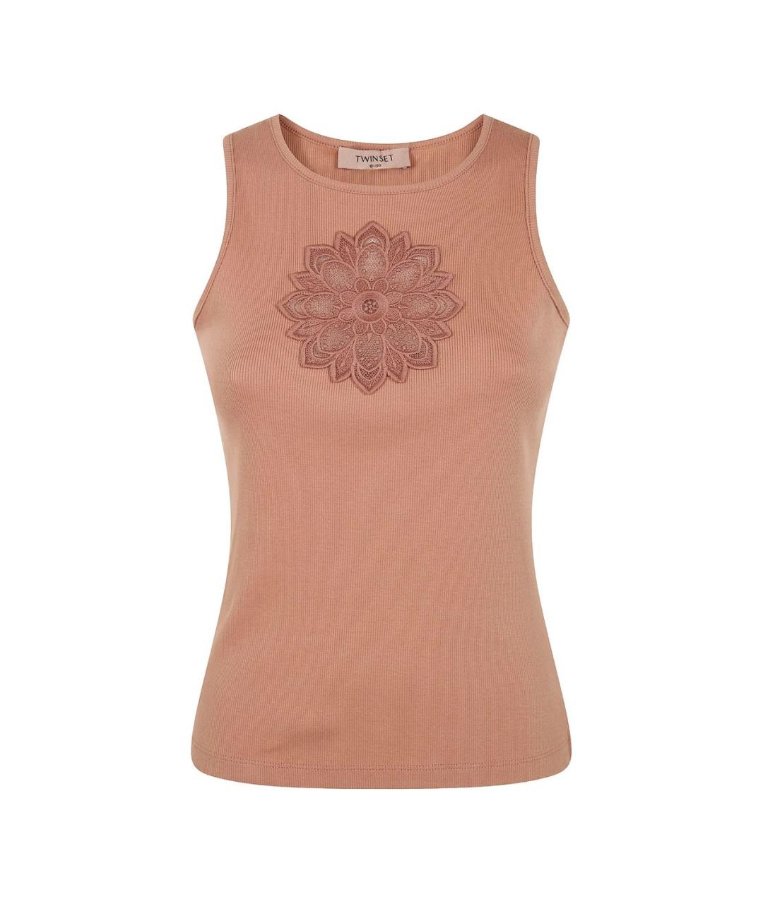 TWIN-SET Коричневая хлопковая майка, фото 1