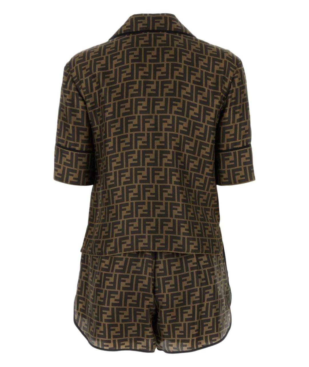 FENDI Коричневый шелковый костюм с брюками, фото 3