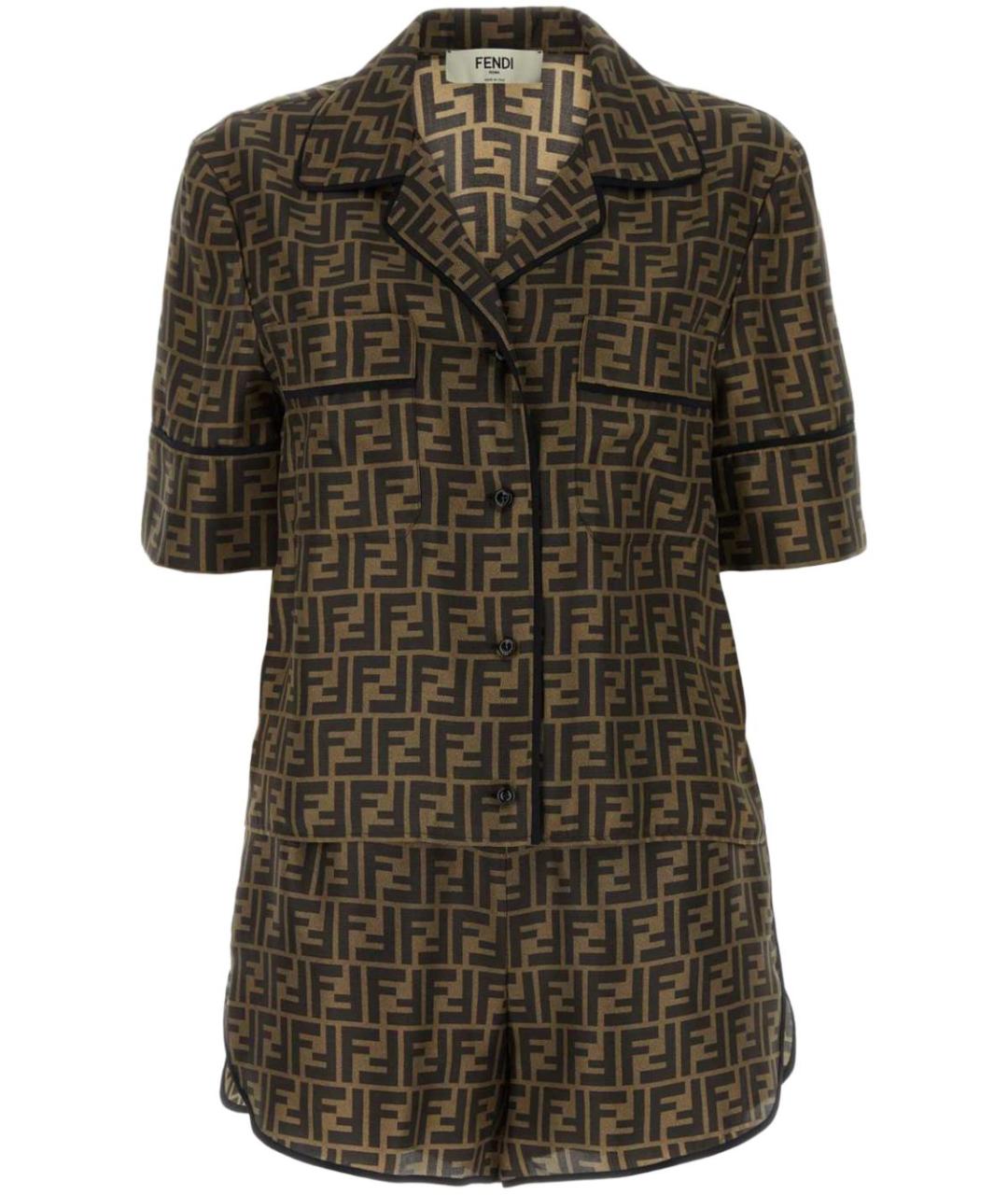 FENDI Коричневый шелковый костюм с брюками, фото 1