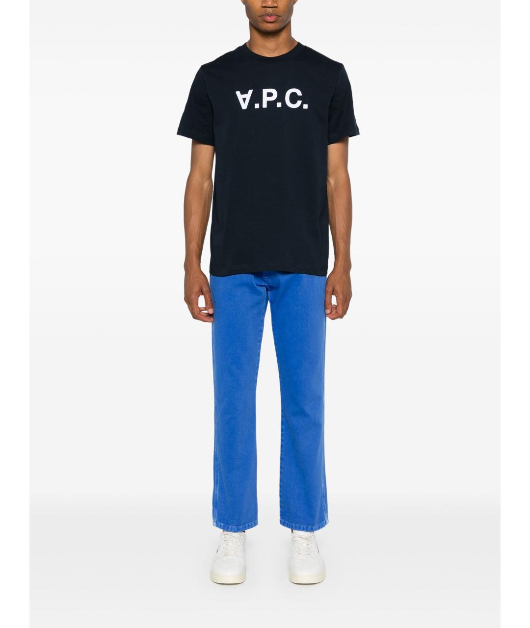 A.P.C. Темно-синяя хлопковая футболка, фото 3