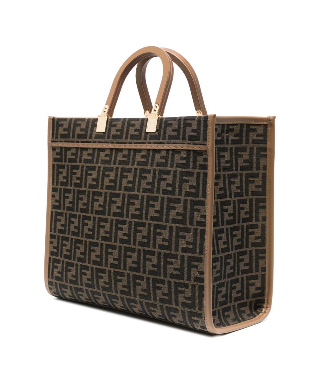 FENDI Коричневая тканевая сумка тоут, фото 4