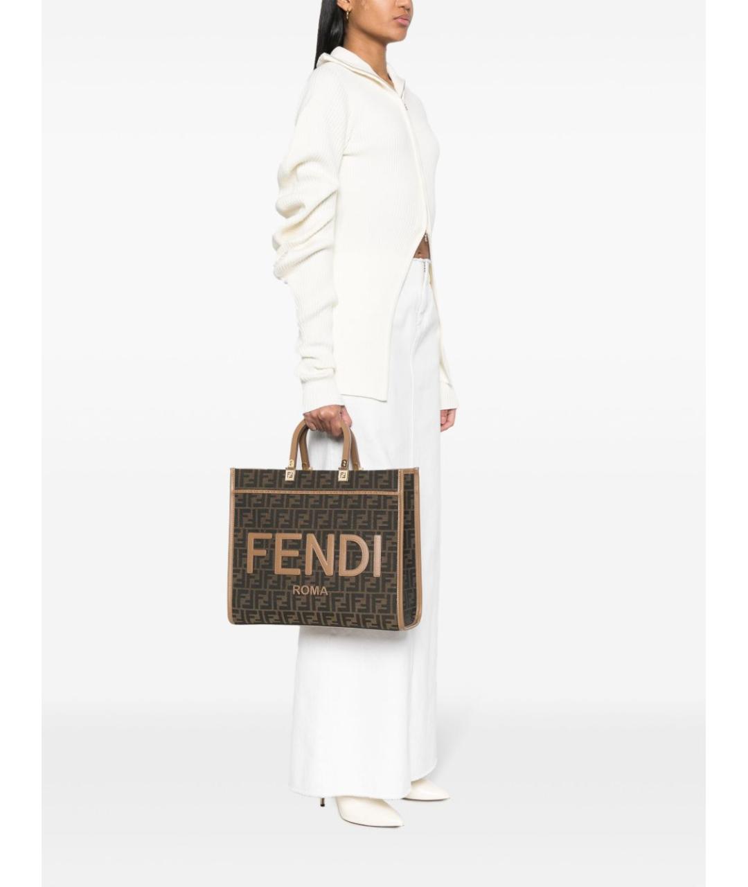 FENDI Коричневая тканевая сумка тоут, фото 5