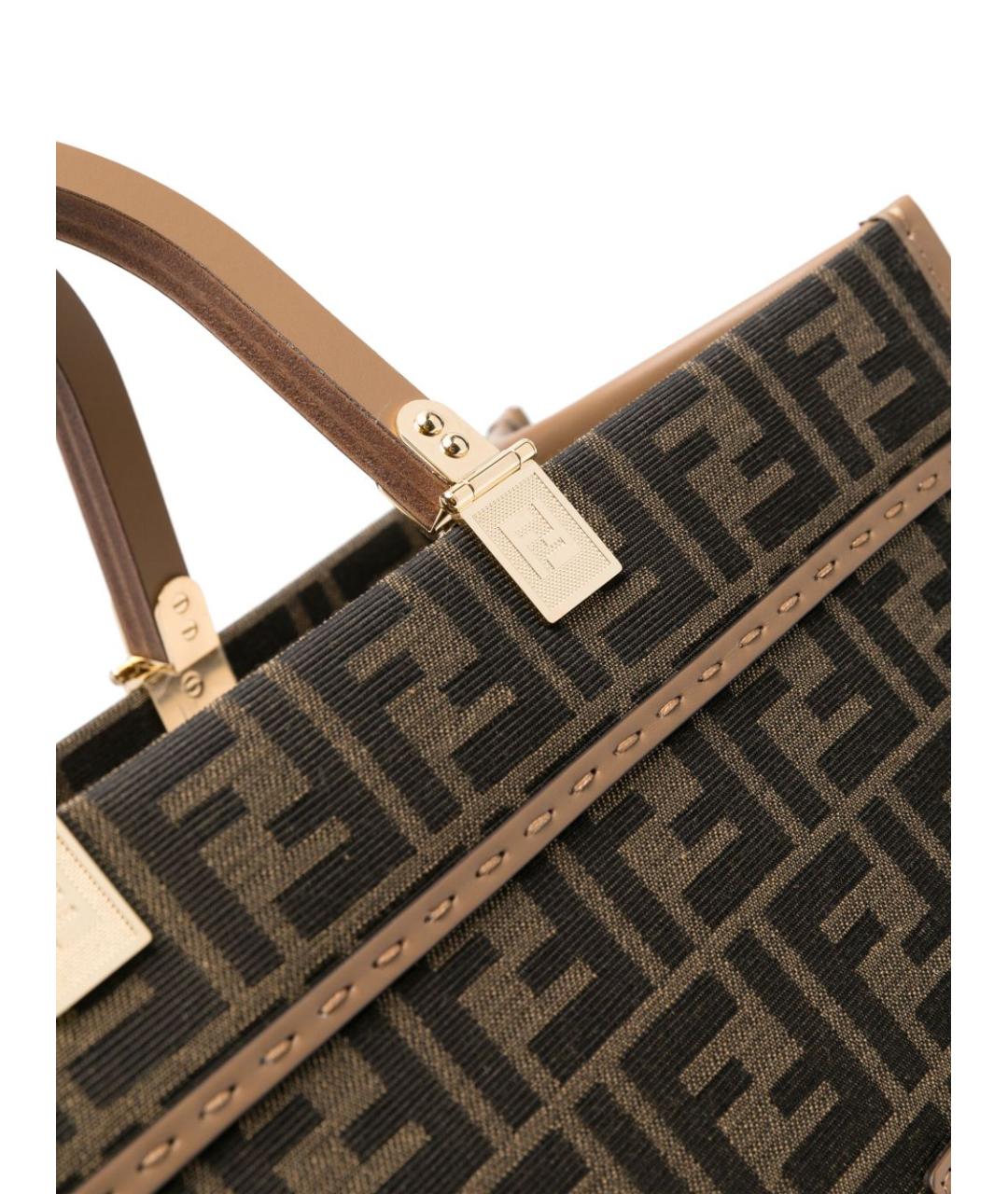 FENDI Коричневая тканевая сумка тоут, фото 2