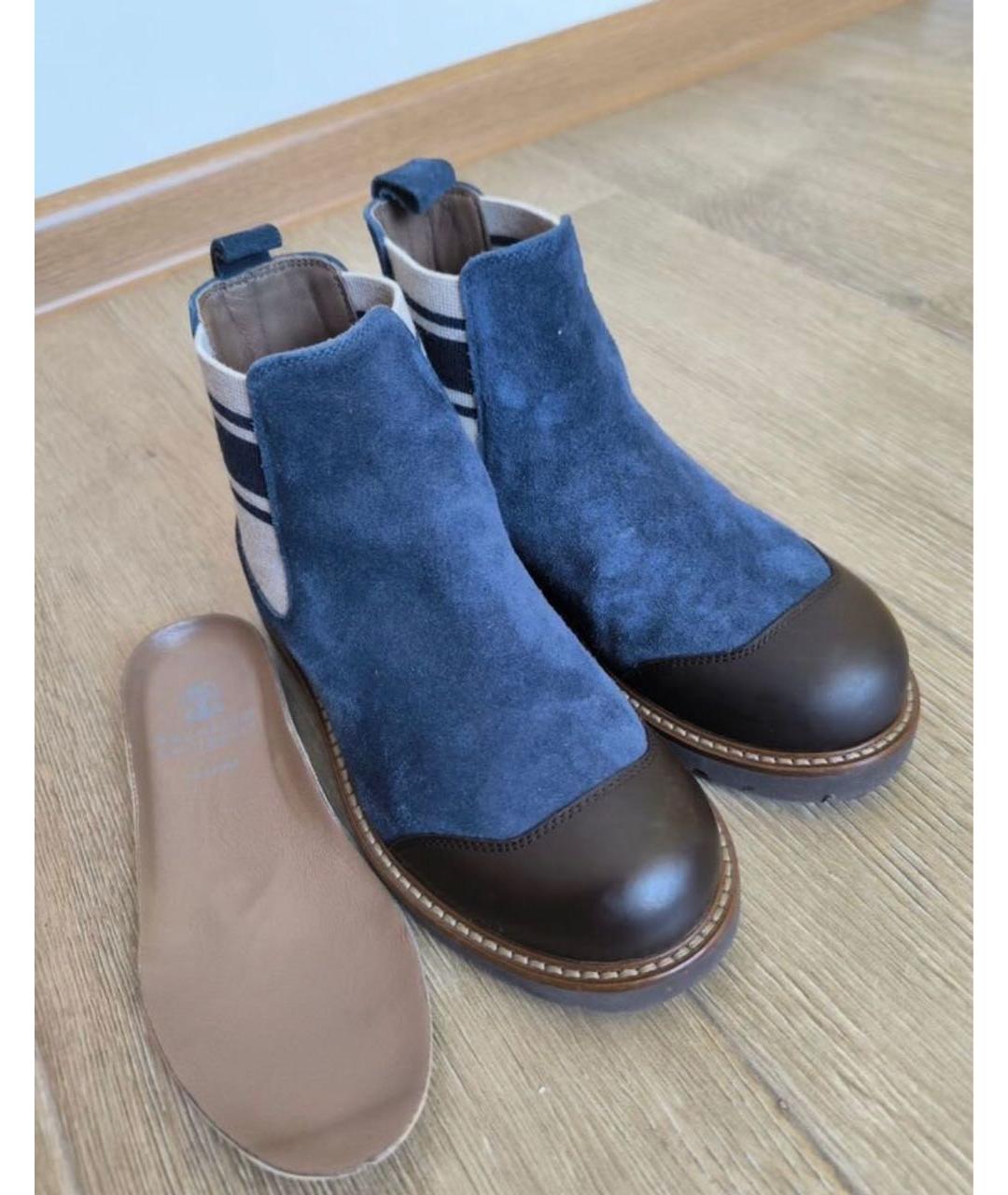 BRUNELLO CUCINELLI Темно-синие кожаные ботинки, фото 2