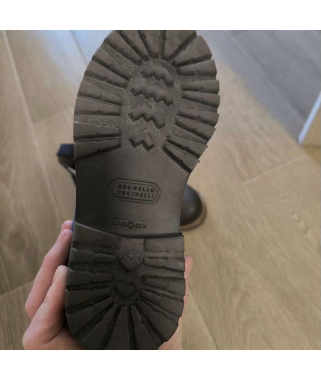 BRUNELLO CUCINELLI Темно-синие кожаные ботинки, фото 6