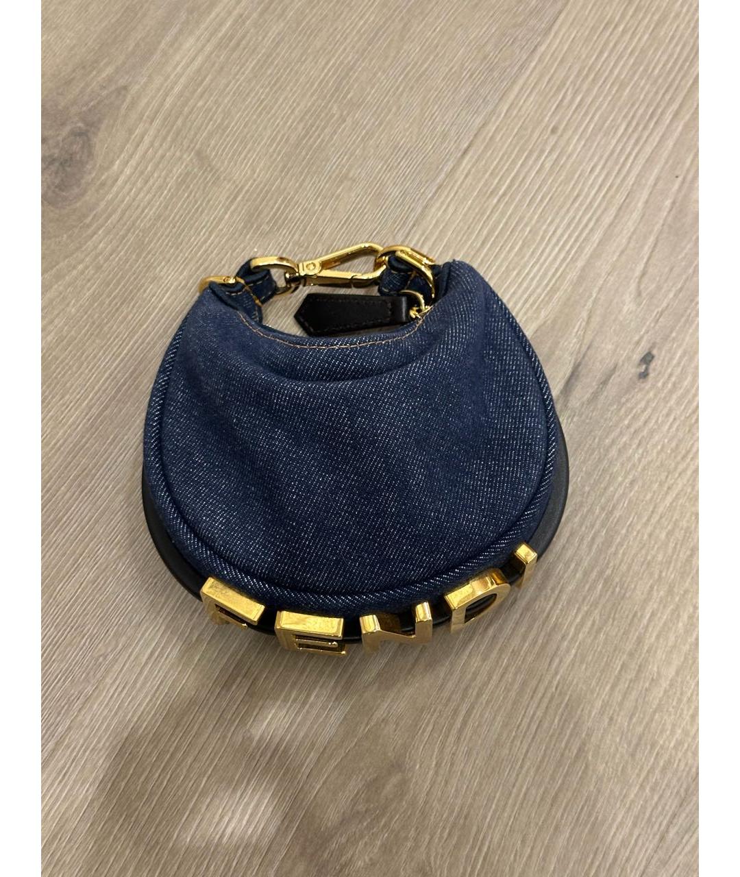 FENDI Темно-синяя деним сумка с короткими ручками, фото 2