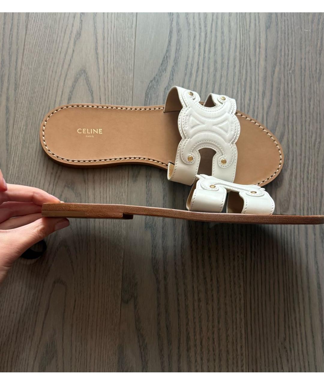 CELINE Белые кожаные сандалии, фото 7