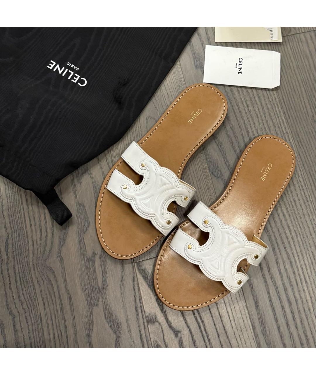 CELINE Белые кожаные сандалии, фото 2