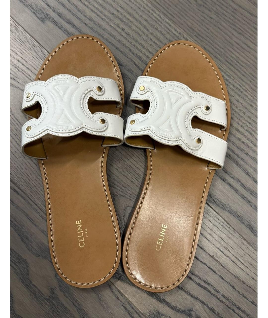 CELINE Белые кожаные сандалии, фото 3
