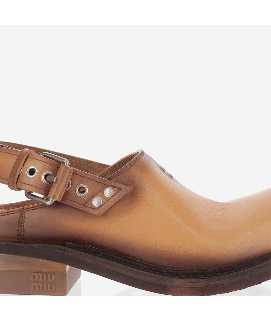 MIU MIU Коричневые кожаные сабо, фото 5